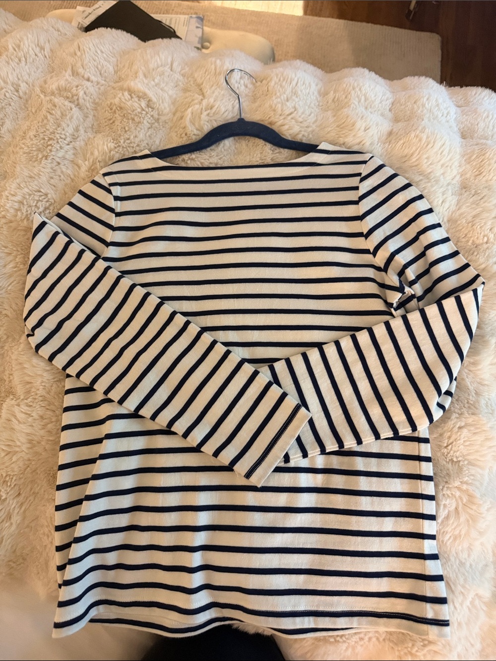 Mini Boden Cream and Navy Striped Long Sleeve Top